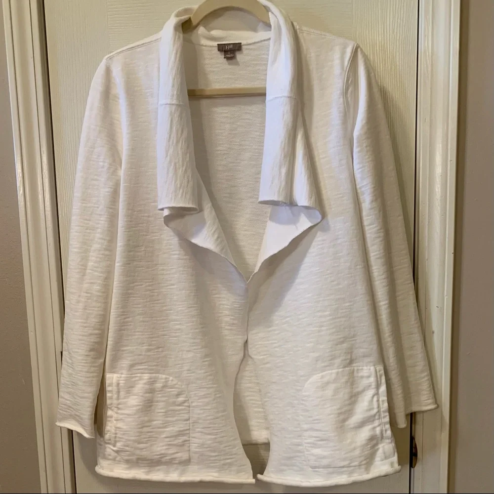 J Jill Ivory French Terry Loose Fit Cardigan with Pockets, Small, EUC